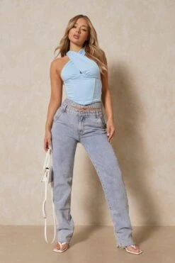 Halter Neck Corset Top -Cheap Dress Store sky blue halter neck corset top 3