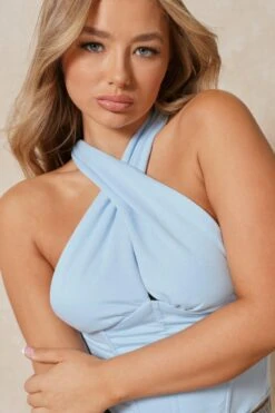 Halter Neck Corset Top -Cheap Dress Store sky blue halter neck corset top 4