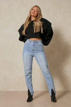 Zip Detail Straight Leg Jean