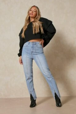 Zip Detail Straight Leg Jean -Cheap Dress Store vintage wash zip detail straight leg jean 3