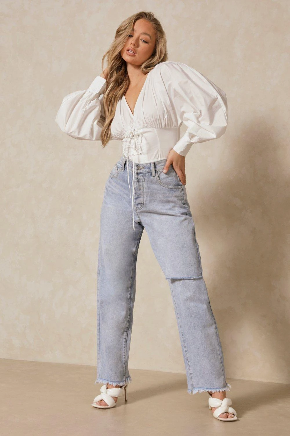 Balloon Sleeve Corset Detail Bodysuit 4 Balloon Sleeve Corset Detail Bodysuit - Image 4