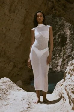 Fine Knit High Neck Sleeveless Maxi Dress