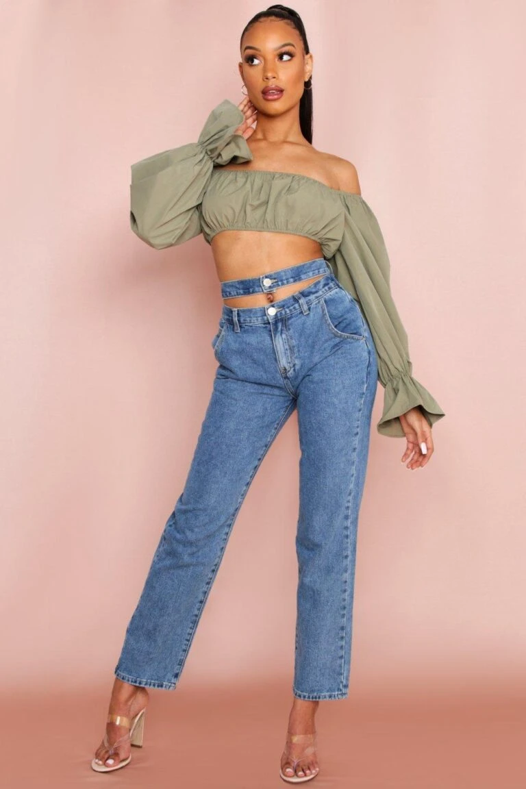 Cheap Dress Store -Cheap Dress Store olive bardot long sleeve puff sleeve crop top 768x1152 2